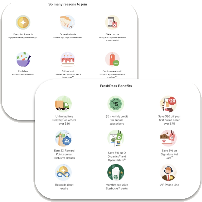 B4U benefits panel and FreshPass benefits panel shown separately