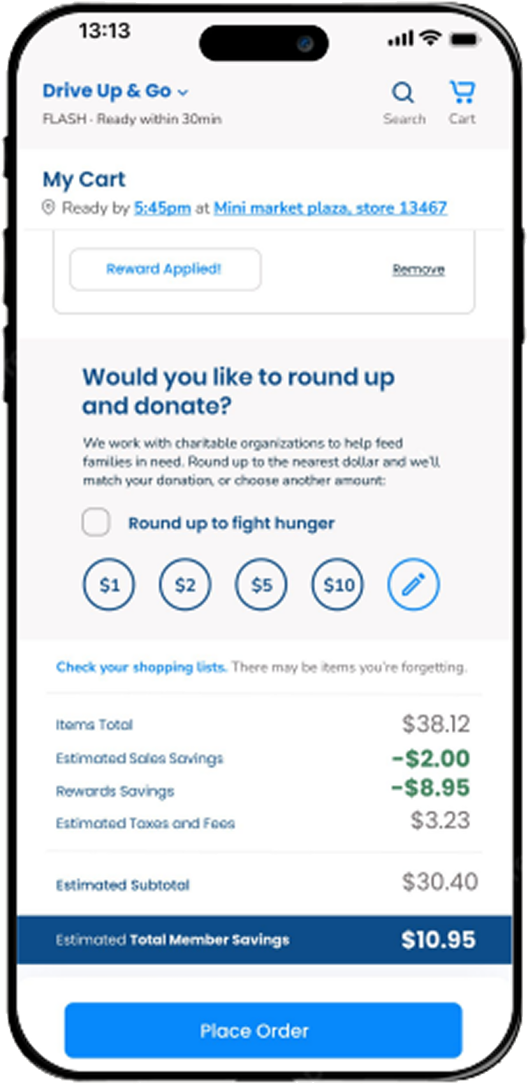 Checkout with a round-up donation prompt