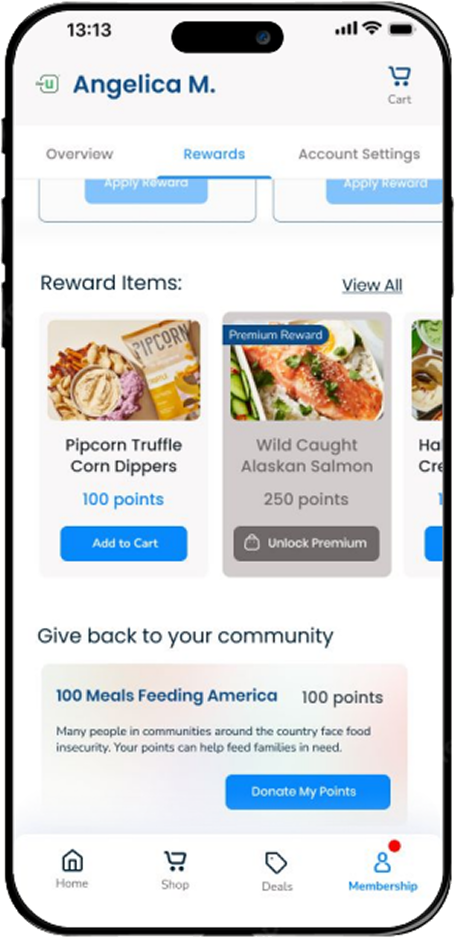 Rewards catalog with points balance and Premium-only rewards