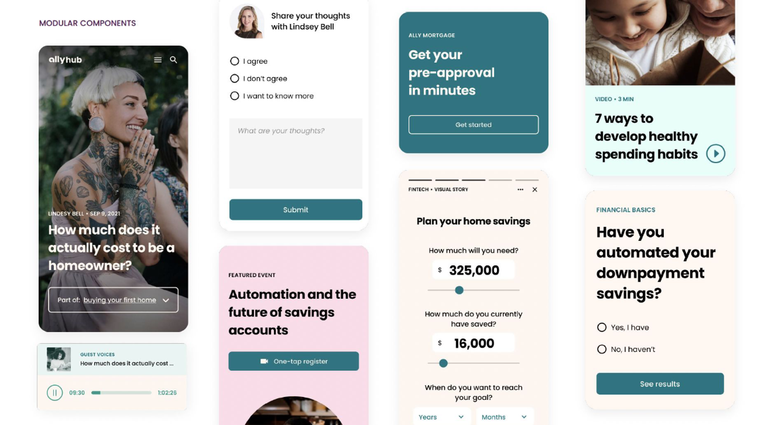 Interactive content features including a savings calculator, guided prompts, and personalized editorial recommendations