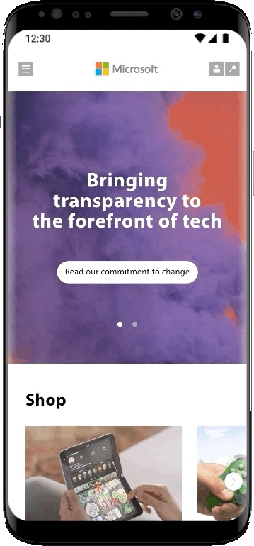 Microsoft homepage on mobile