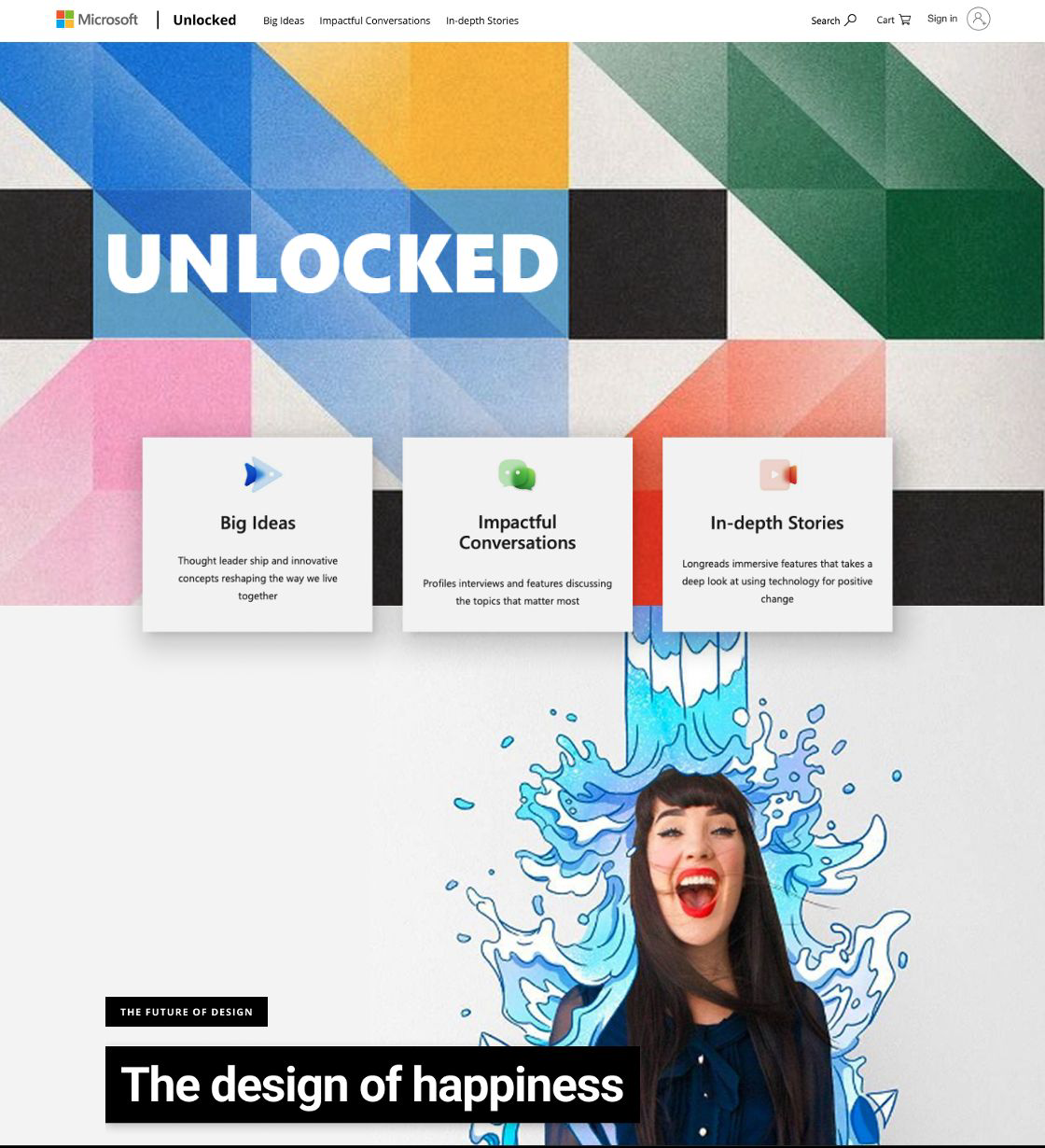 Prototype of the storytelling hub, working name Unlocked, with big ideas, impactful conversations, and in-depth stories